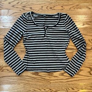 black and grey striped henley top